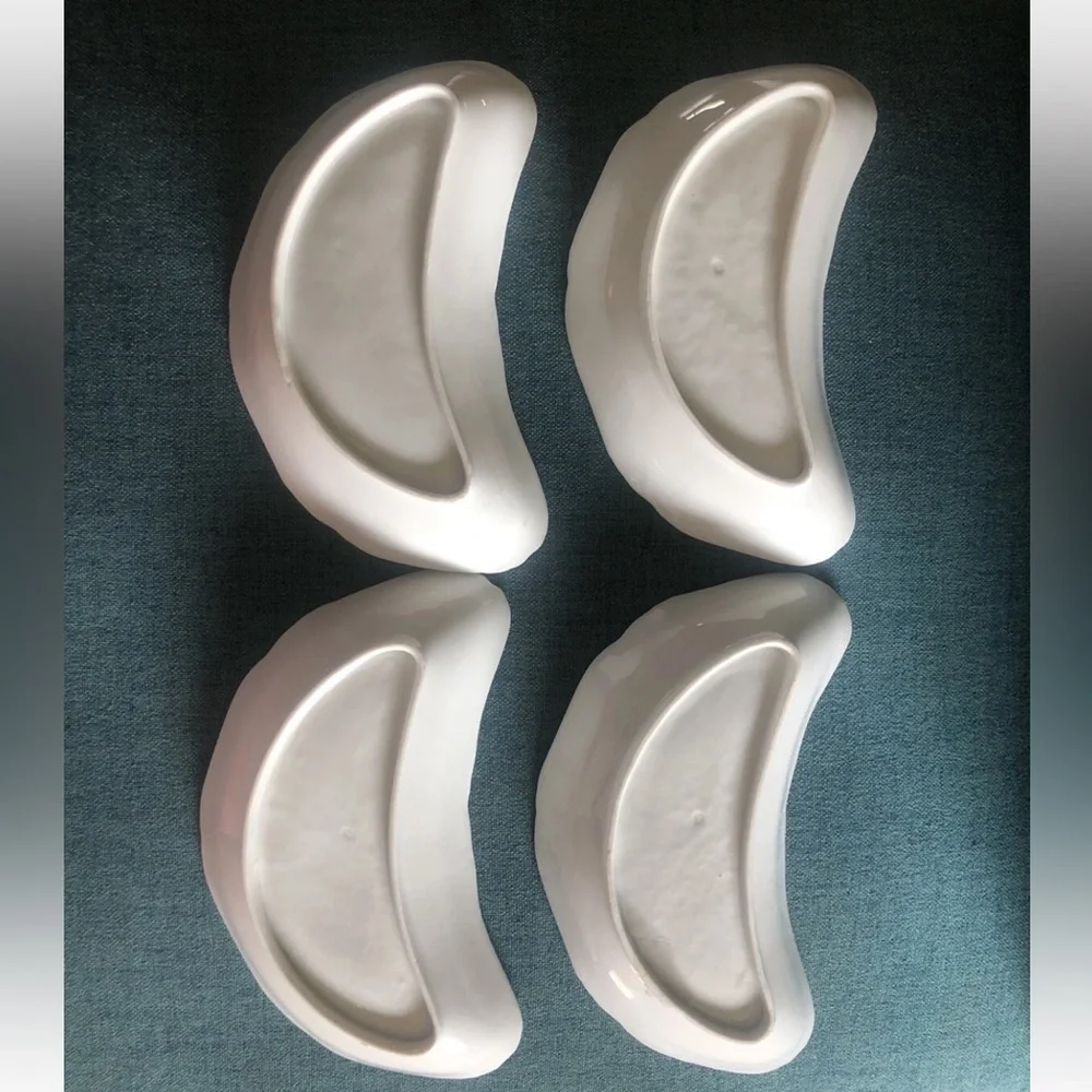 4 Vintage‎ Crescent-Shaped Bone China Dish Tapas Dessert Plate Floral Gold Rim